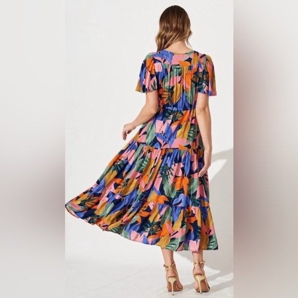 NWOT - Abel The Label Leonard Leaf Print Midi Dress - Size S - Picture 4 of 7